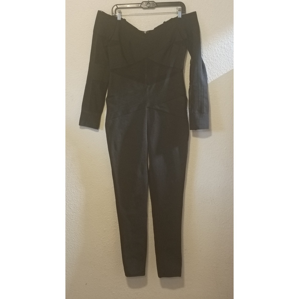 NV ME Clothing Black Bandage Jumpsuit Off Shoulder Mesh Panel Long Sleeve Large
